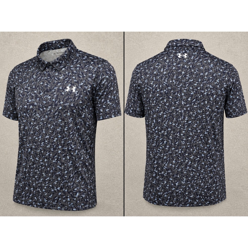 Under Armour Playoff Polo Shirt Mens 2XL Blue Floral Botanical Golf Athleisure